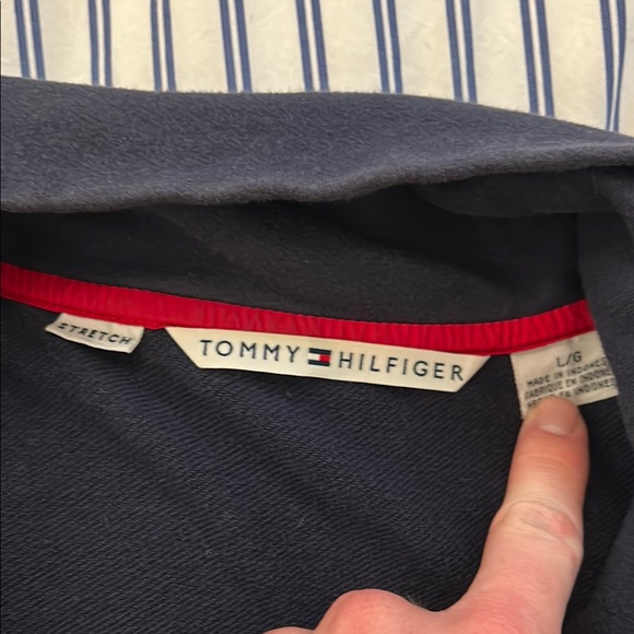 VTG Hilfiger Mockneck Jacket Navy Blue Embroidered Logo Spellout on Back - Picture 2 of 6